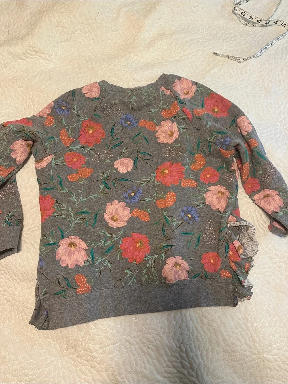 Kate Spade Gray Floral Crewneck Sweater with Pink, Red & Blue Blooms